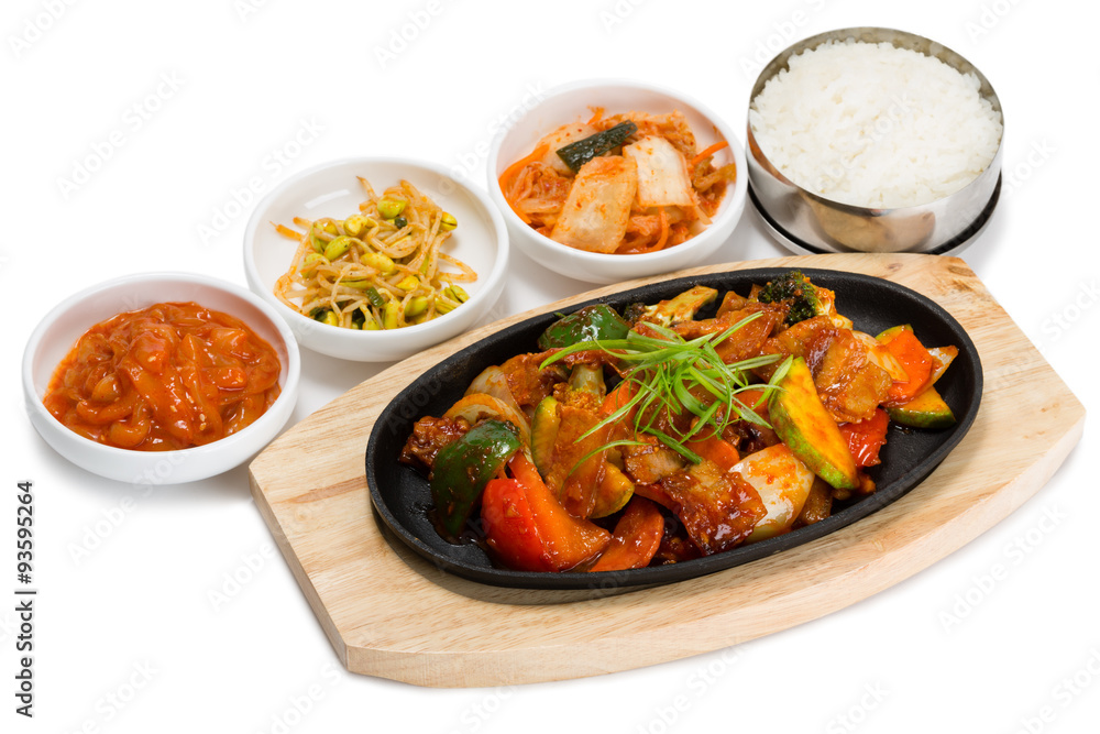 Roasted meat with vegetables in a skillet Roasted meat with vegetables in a skillet