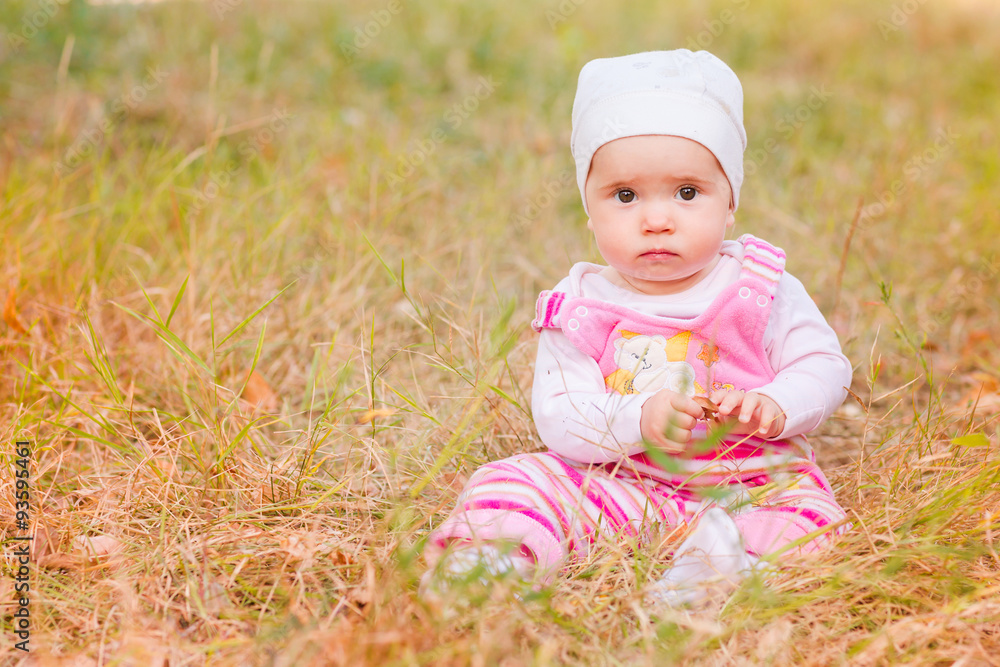 Cute baby girl in autumn leaves. Cute baby girl in autumn leaves.