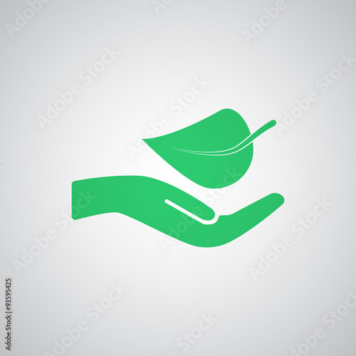 Flat green Leaf In Hand icon