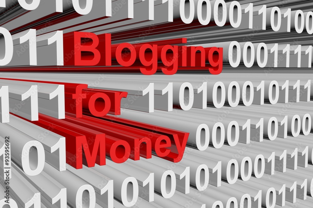 Blogging for Money is presented in the form of binary code
