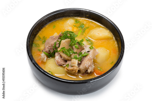 Soup pork shank with potatoes and spices