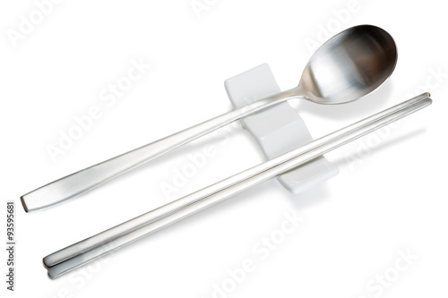Metal spoon and chopsticks