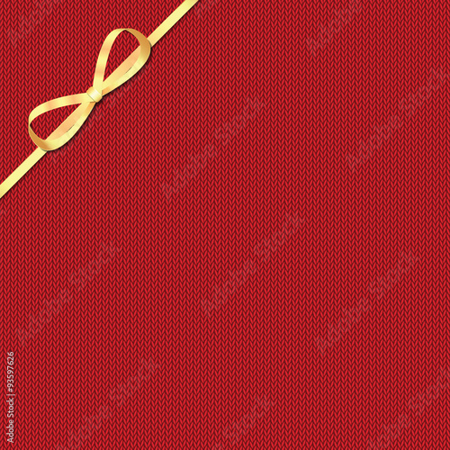 Abstract knitted pattern with gold ribbon.Celebratory background
