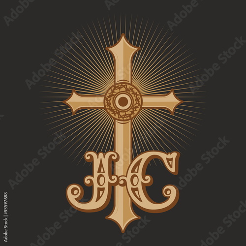 Jesus Christ. Cross and sun.