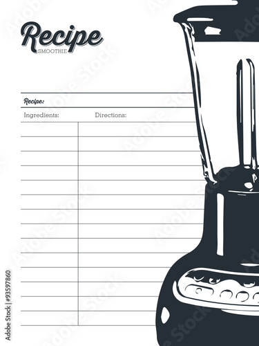 Smoothie recipe card with a blender. Template. Vector design. 