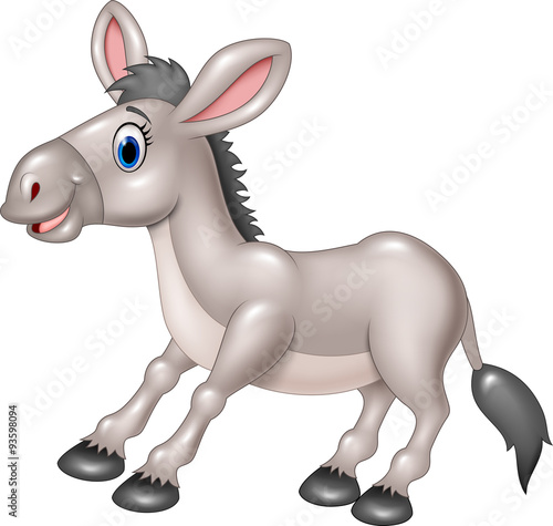 Illustration of a cartoon happy donkey isolated on white background