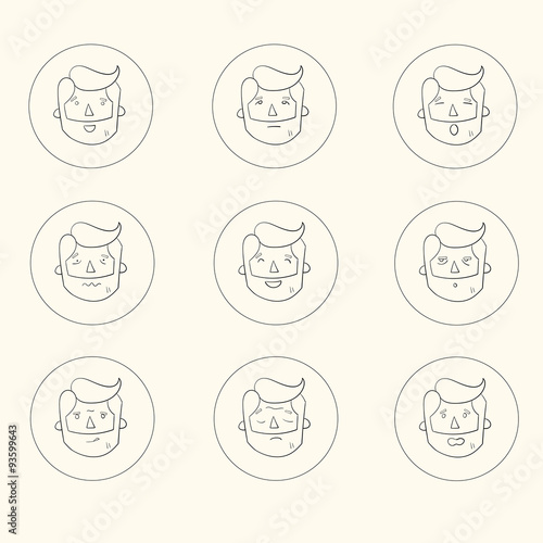 Hipster man beard emoticons vector illustration