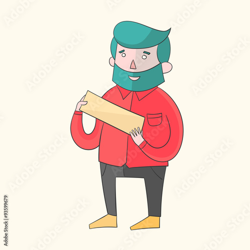 Hipster man beard with plate for text vivid color