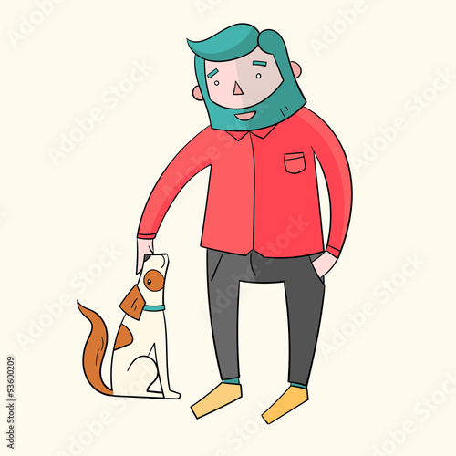 Businessman hipster man with dog vivid color 