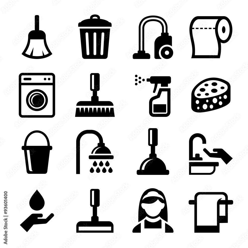 Cleaning Icons Set on White Background. Vector Cleaning Icons Set on White Background. Vector