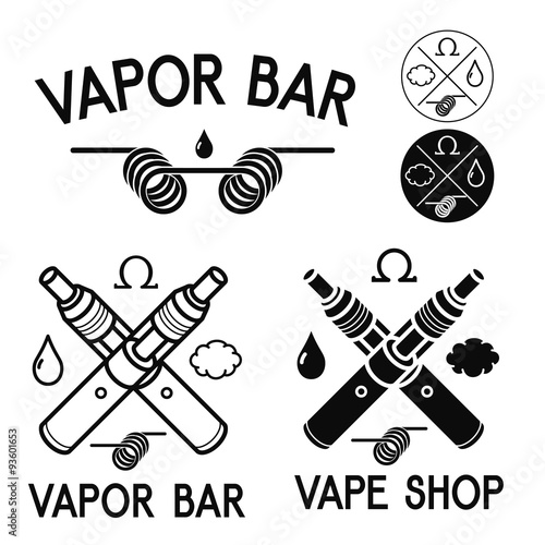 Vape shop and bar. Isolated logos on white background