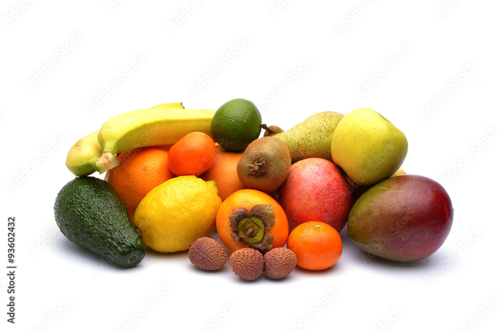 Assortment of exotic fruits isolated on white Assortment of exotic fruits isolated on white