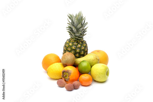 Assortment of exotic fruits isolated on white