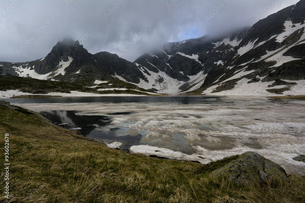Frozen mountain lake