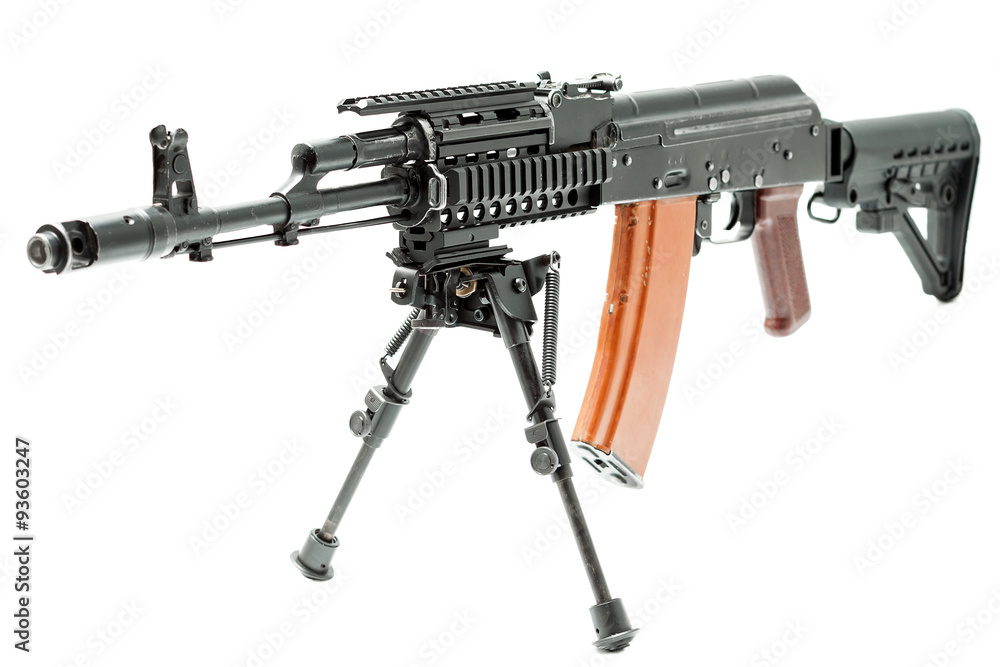 ak-47 machinegun with custom butt, reflex sight and bipod