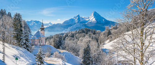 Idyllic winter landscape with chapel in the Alps, Berchtesgadener Land, Bavaria, Germany © JFL Photography