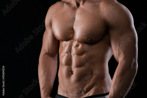 Closeup portrait of a muscular male chest
