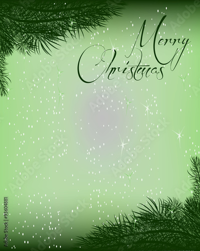Christmas letterhead background with evergreen branches and Christmas balls. Vector.