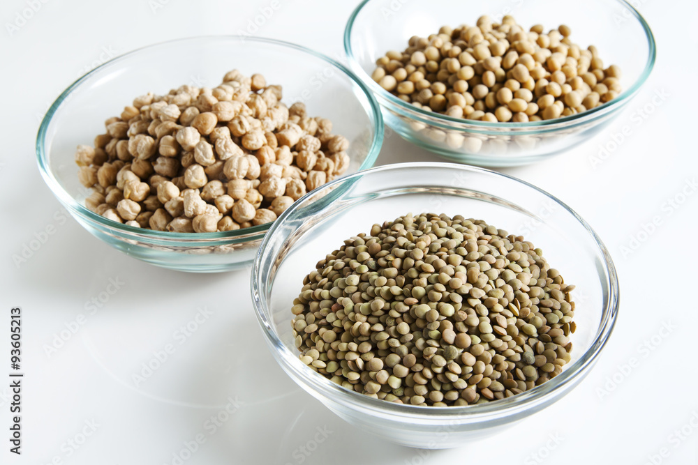 Lentils and other Legumes in bowl on white