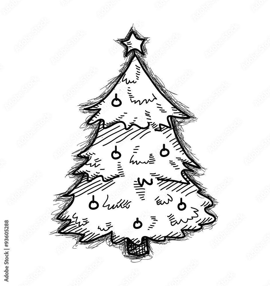 Christmas Tree Doodle, a hand drawn vector doodle illustration of a Christmas tree. Stock Vector