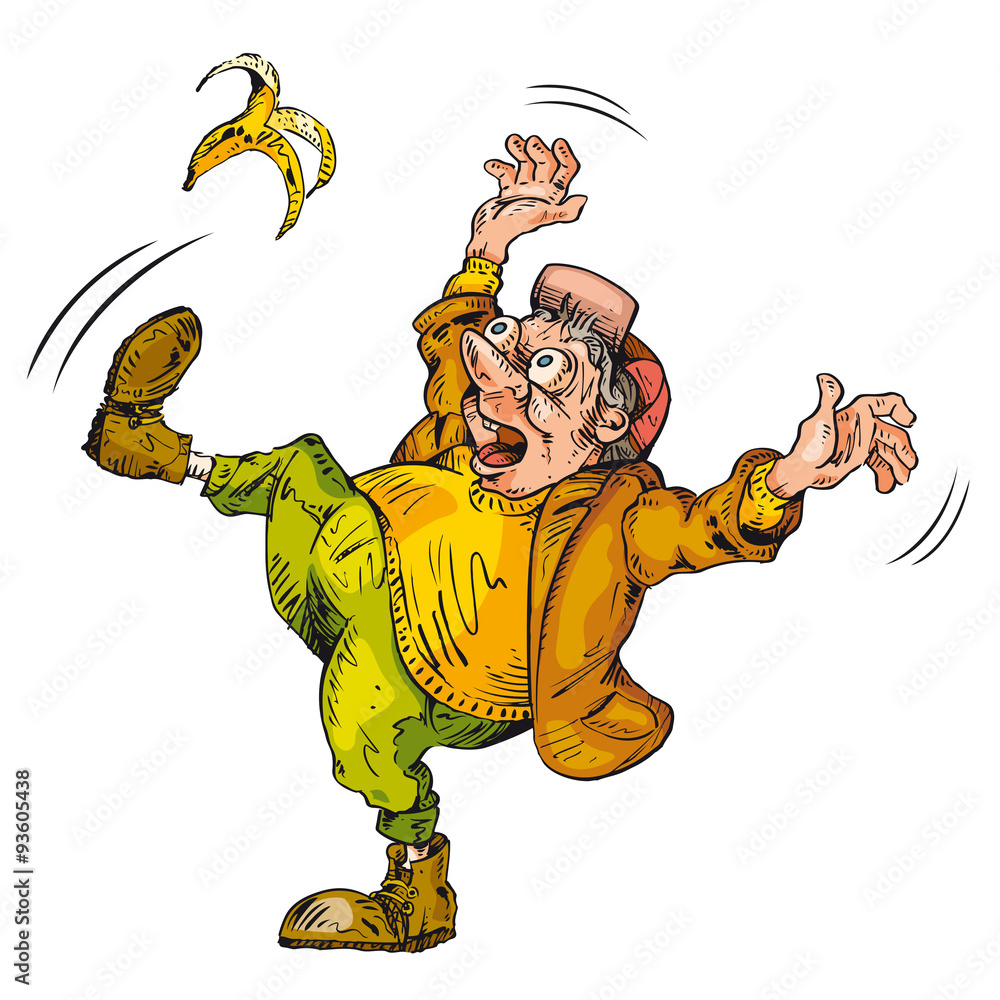 Man slips on banana peel Stock Vector Adobe Stock