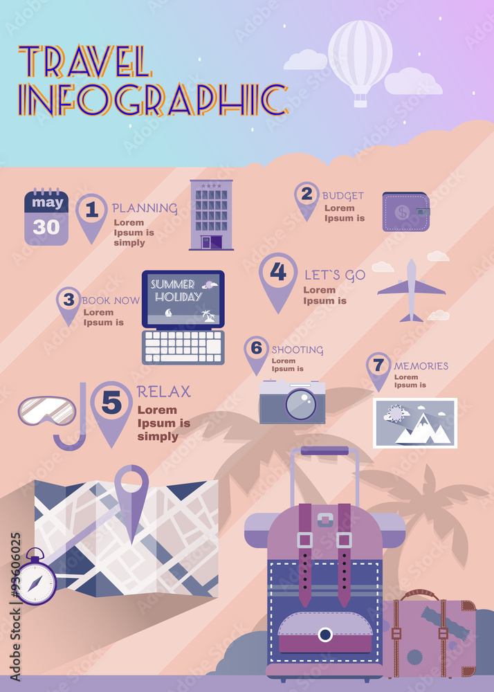 Fototapeta premium Vacation planner flat summer infographics.