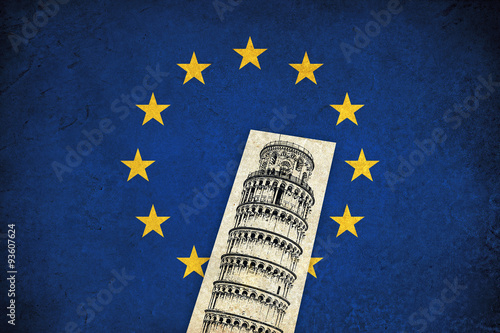 European Union grunge flag with monuments