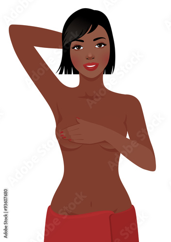 African woman doing self exam breast cancer Isolated on white background/Stock vector illustration african woman doing self exam breast cancer Isolated on white background