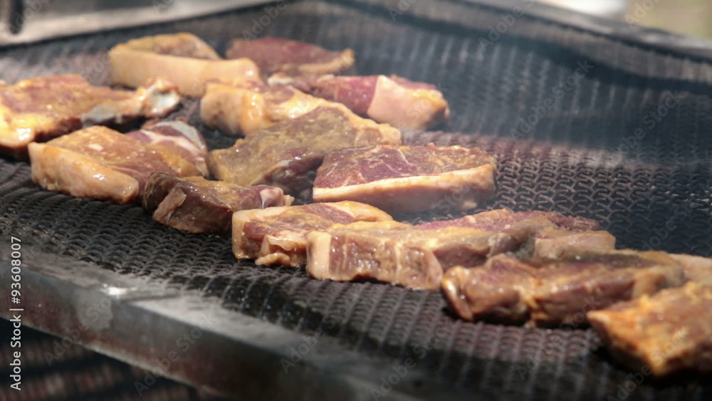Steaks cooking outside BBQ P HD 0307