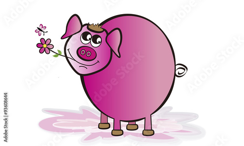 Cerdito rosa con flor.