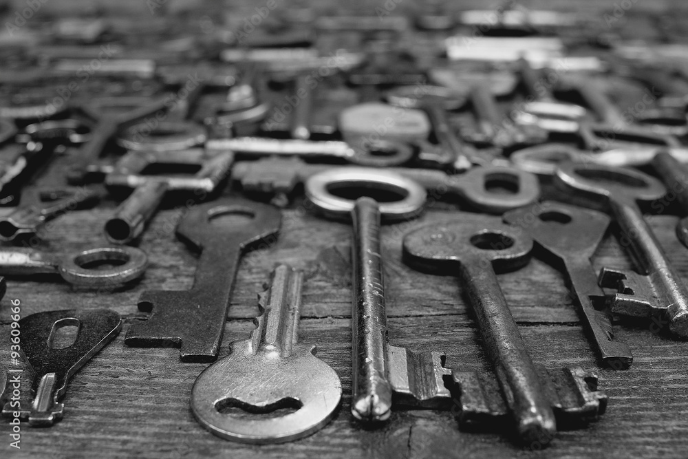 Keys locks wooden background Keys locks wooden background
