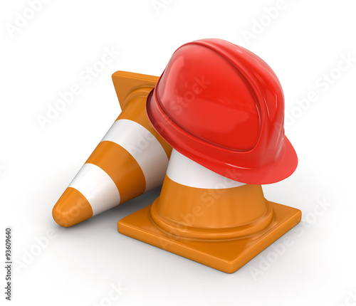 Helmet and traffic cones. Image with clipping path