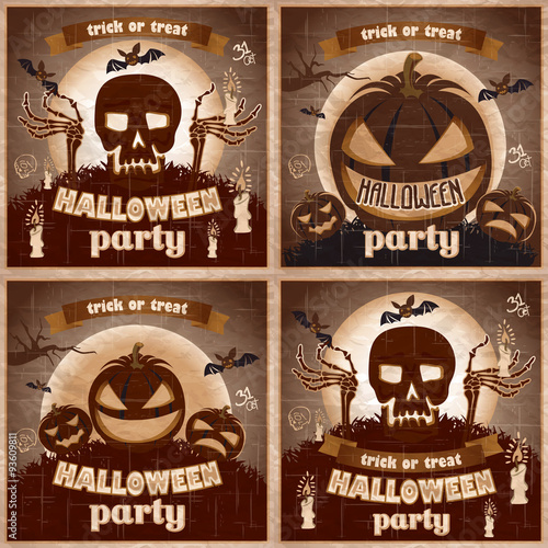 Halloween Posters set. Vector illustration.