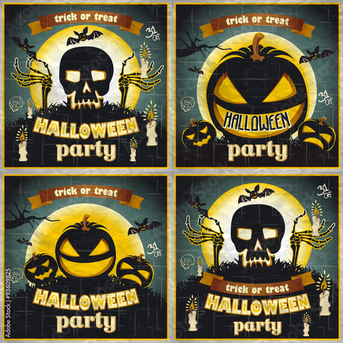 Halloween Posters set. Vector illustration.