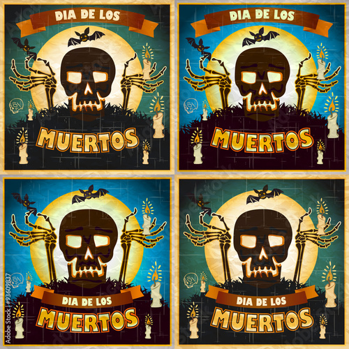 print - mexican sugar skull and heart set, day of the dead poster