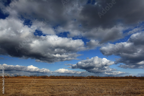 autumn landscape field sky clouds