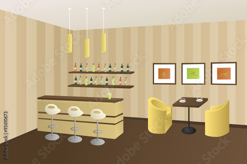 Modern interior cafe coffee shop bar beige brown illustration vector