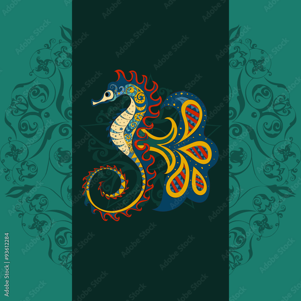 Fototapeta premium Hand drawn Ornamental vector sea-horse.