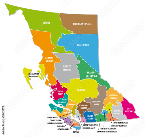 british columbia colorful administrative map