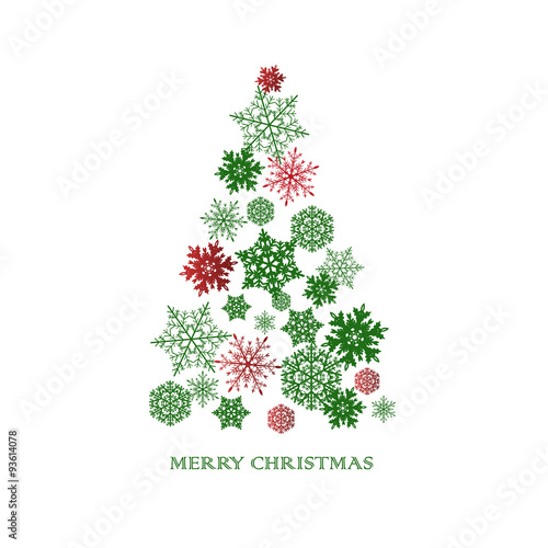 New year background with Christmas tree made of paper snowflakes