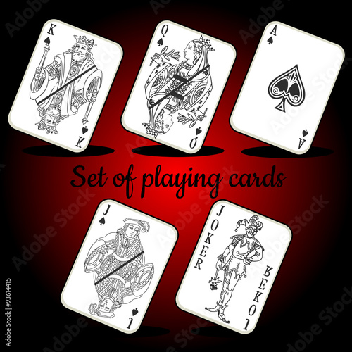 Set of playing cards on a red background