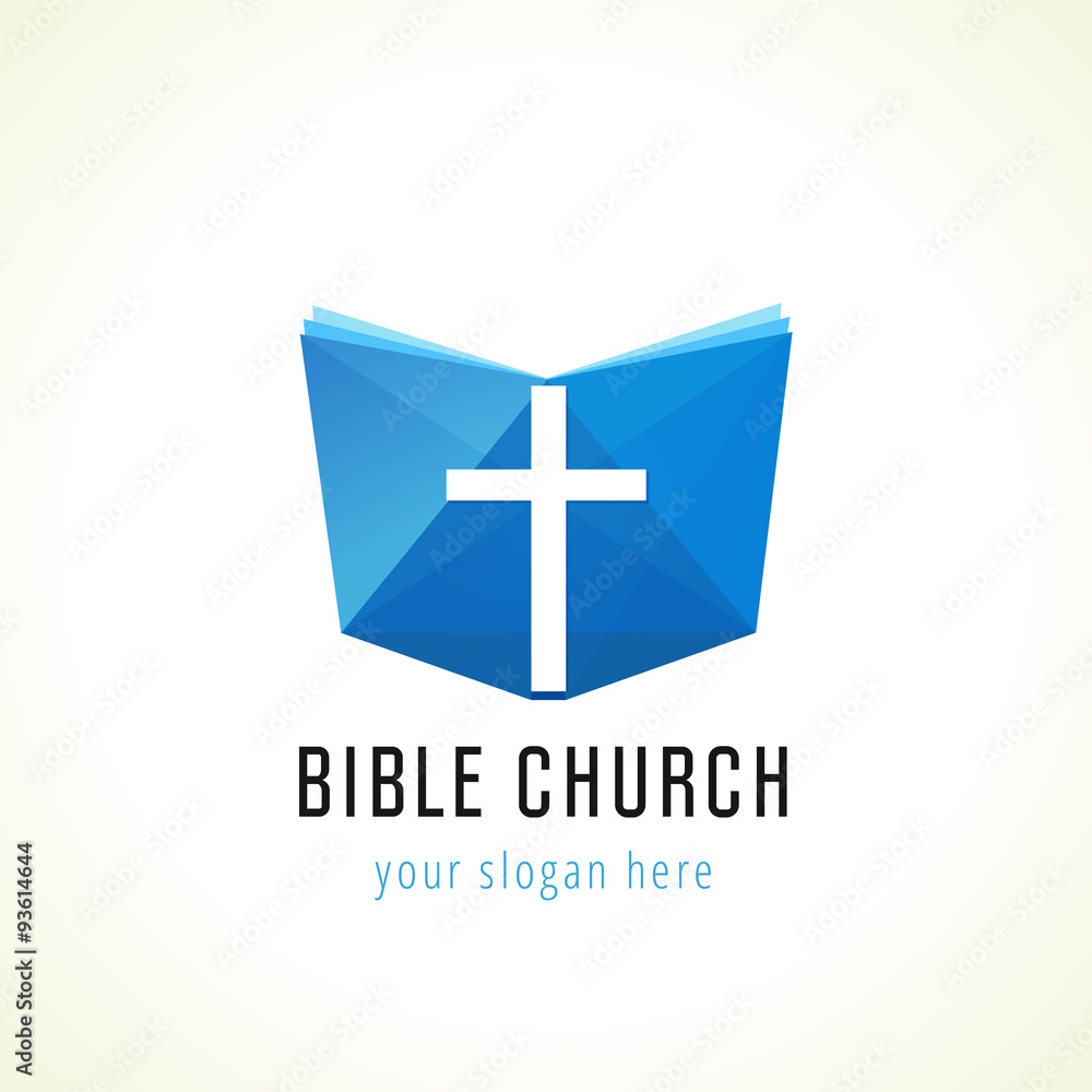 Bible church logo. Template logo for churches and christian organizations cross on the bible