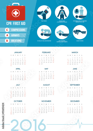 CPR first aid kit calendar 2016