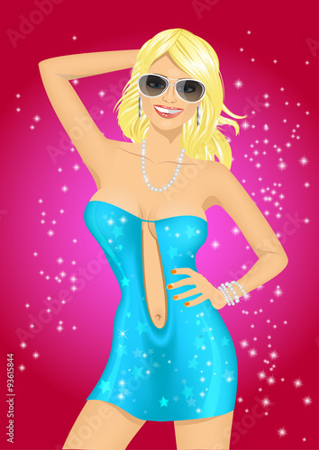 fashion blonde disco girl dancing in night club