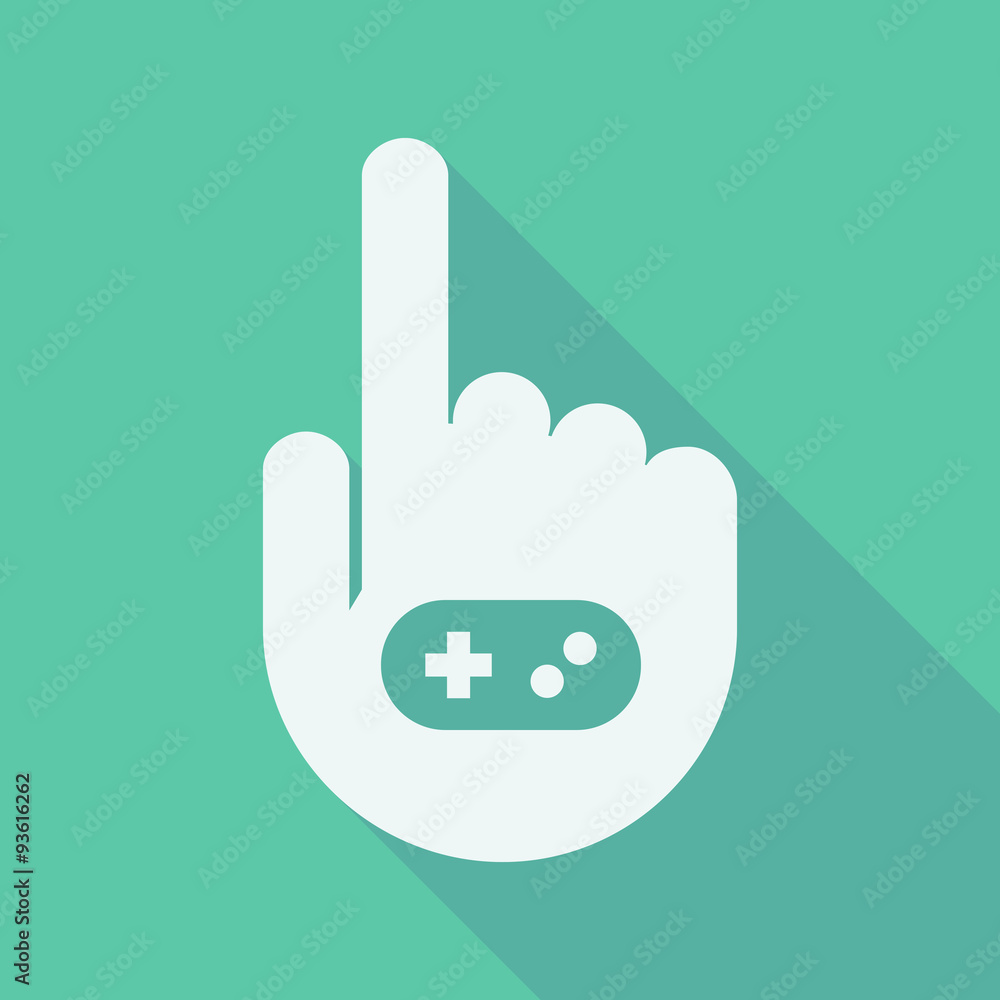 Long shadow pointing finger hand with a game pad Long shadow pointing finger hand with a game pad