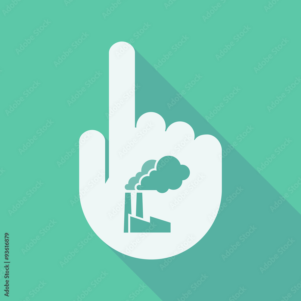 Long shadow pointing finger hand with a factory Long shadow pointing finger hand with a factory
