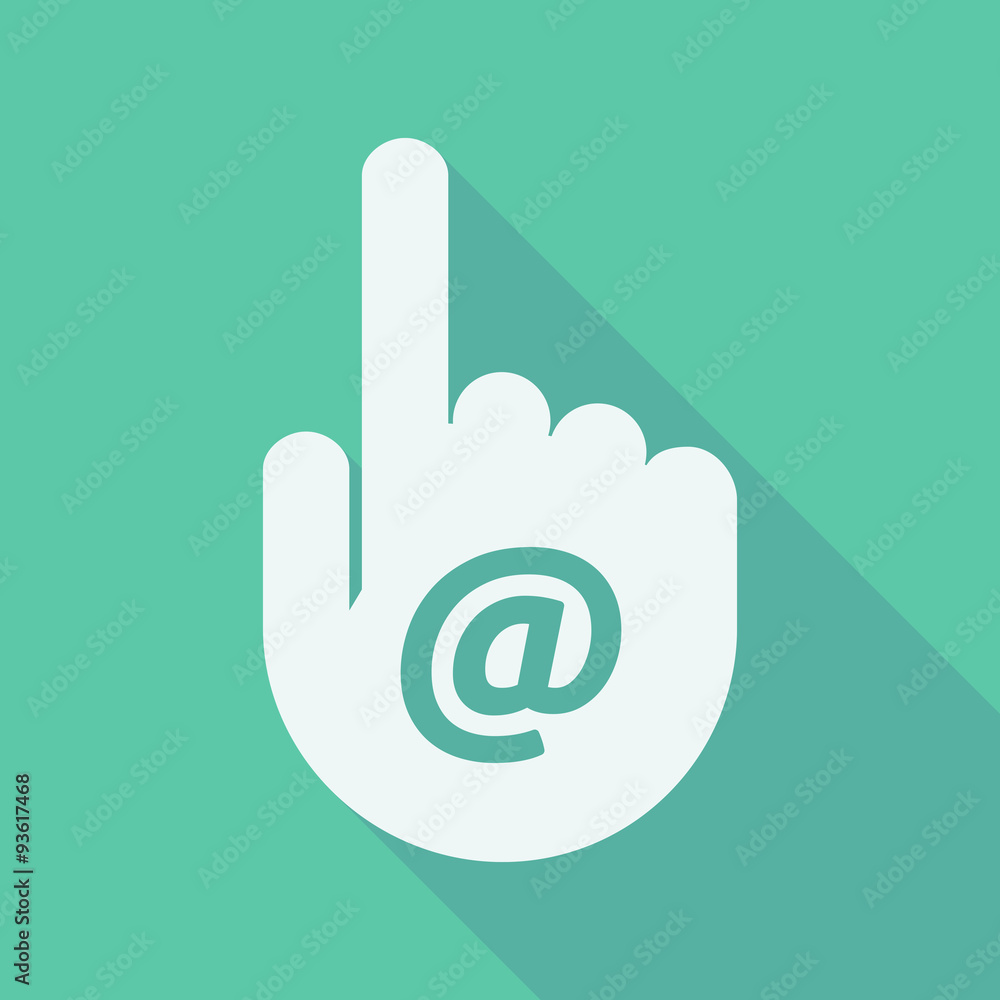 Long shadow pointing finger hand with an at sign Long shadow pointing finger hand with an at sign
