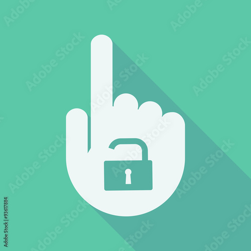 Long shadow pointing finger hand with an open lock pad