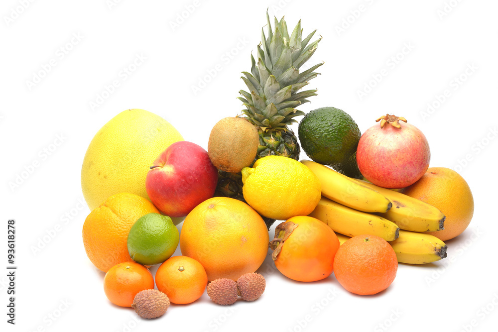 Assortment of exotic fruits isolated on white Assortment of exotic fruits isolated on white