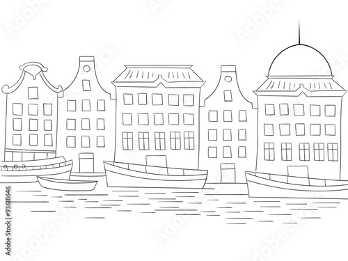 Photography Houses boats coloring book black and white